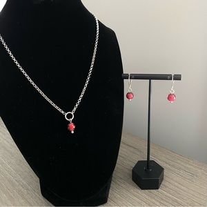 Italian Murano Ruby Red glass bead necklace/earrings set- .925 sterling silver